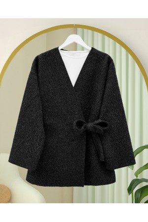 كيمونو ملتحي  برباط جانبي -أسود