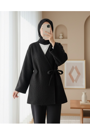 كيمونو ملتحي  برباط جانبي -أسود