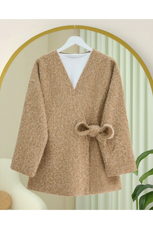 Yandan Bağlamalı Sakallı Kimono  -Vizon