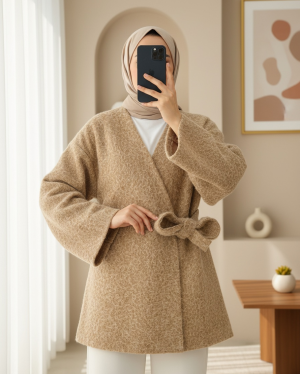 Side  Tie Bearded Kimono -Mink color