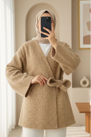 Yandan Bağlamalı Sakallı Kimono  -Vizon