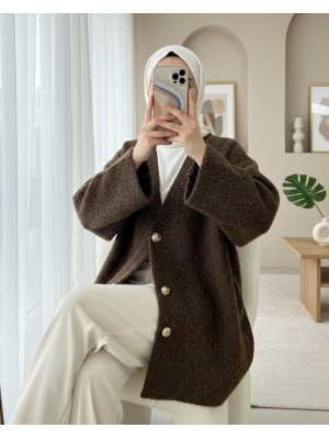 V Yaka Düğmeli Sakallı Kap -K. Kahve