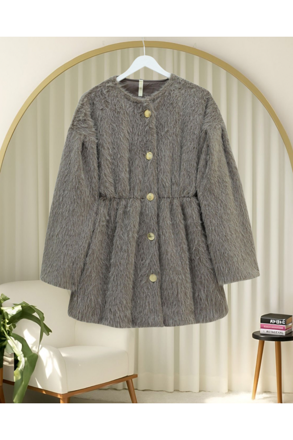 Furry Jacket with Lining and Drawstring Waist - Soil