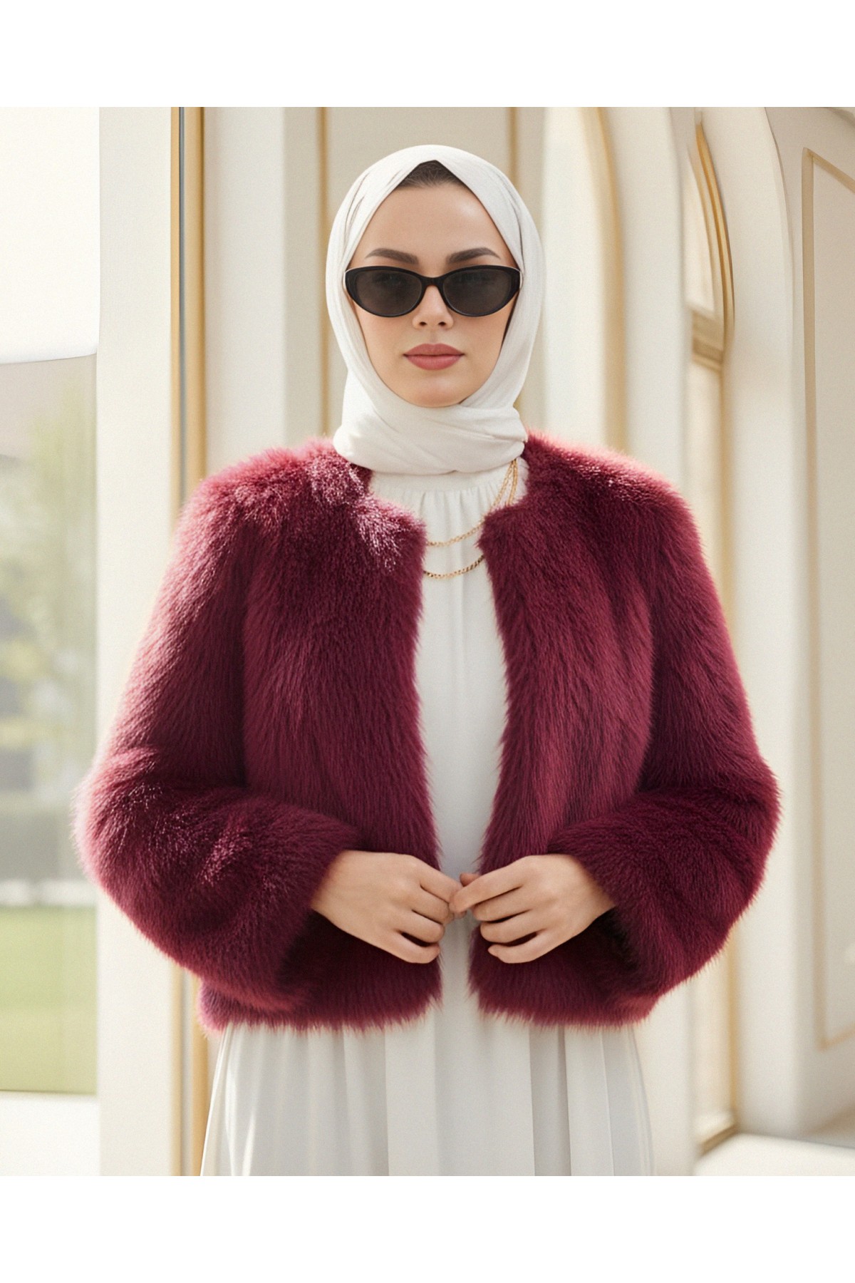 İçi Astarlı Kürklü Kaban -Bordo