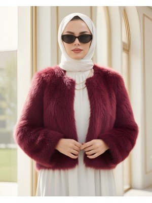İçi Astarlı Kürklü Kaban -Bordo