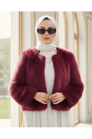 İçi Astarlı Kürklü Kaban -Bordo