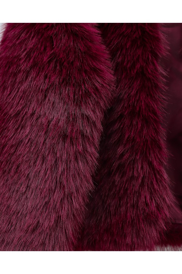 İçi Astarlı Kürklü Kaban -Bordo