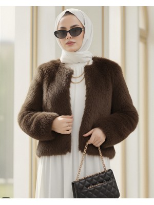 İçi Astarlı Kürklü Kaban -Kahve