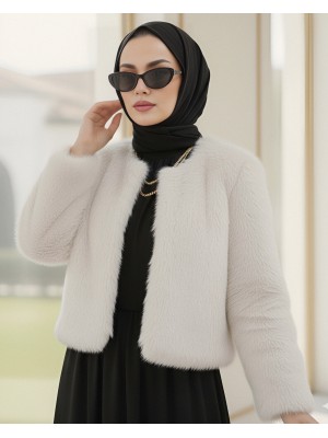 İçi Astarlı Kürklü Kaban -Krem