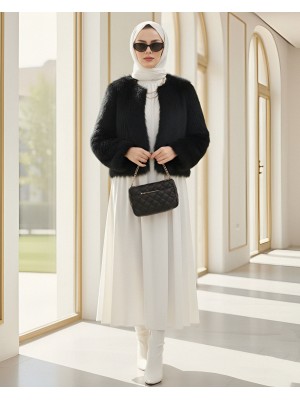 İçi Astarlı Kürklü Kaban -Siyah