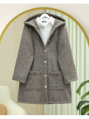 Kapşonlu Gold Düğmeli Cepli Sakallı Kap -Toprak