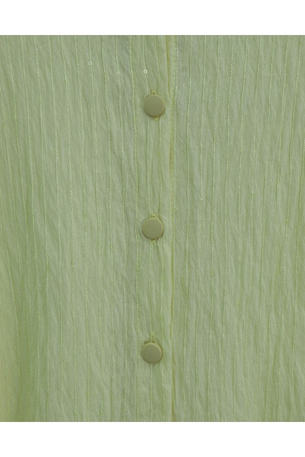 Belted Shirt with Stitching and Sequin Details -Light yellow