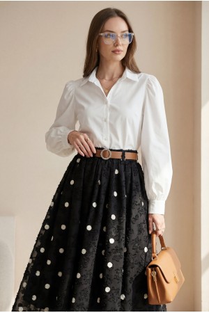 تنورة شيفون سميكة، بحزام، ذات ملمس بارز، منقوشة، ومبطنة -أسود