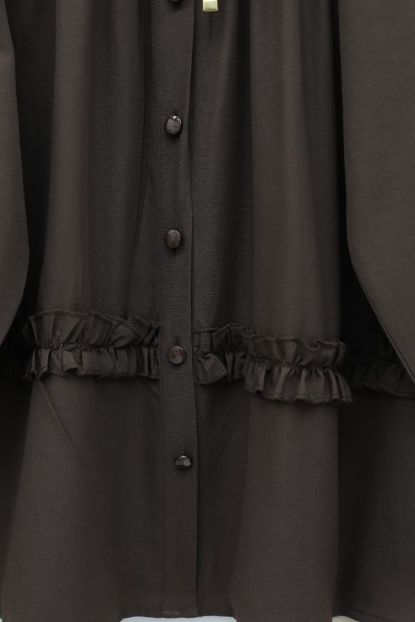 Robadan Lastikli Eteği Fırfırlı Düğmeli Poplin Tunik -K. Kahve