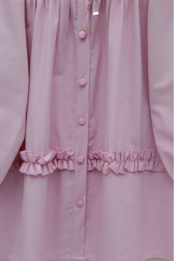 Poplin Tunic with Elasticated Waist, Ruffled Skirt and Button Closure -Pink