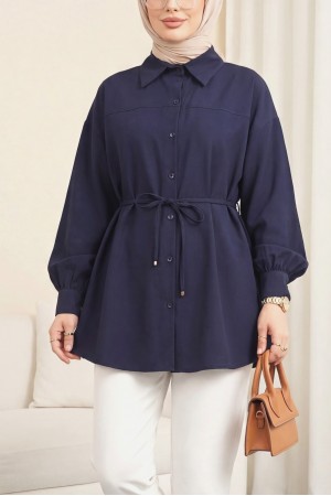 Beli Bağcıklı Düğmeli Oversize Modal Tunik -Laci