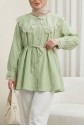 Peter Pan Collar, Ruffled, Drawstring Waist Modal Tunic -Cagla Green