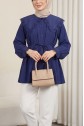 Peter Pan Collar, Ruffled, Drawstring Waist Modal Tunic -Navy blue