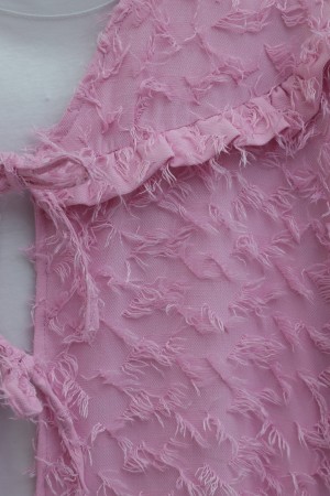 Önü Bağcıklı Tüylü Dokulu Clip Jakar Kimono -Pembe