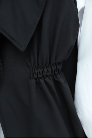 Kruvaze Yaka Beli Lastikli Yelek Pantolon Modal Takım -Siyah