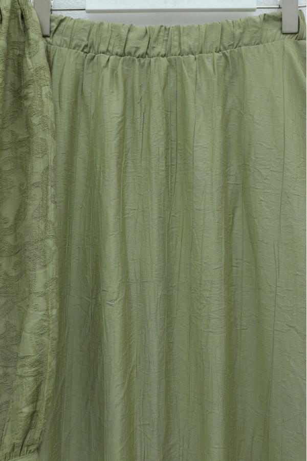 Jacquard Suit with Stone Embellished Buttoned Waist and Skirt -Cagla Green