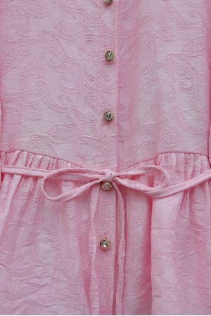 Jacquard Suit with Stone Embellished Buttoned Waist and Skirt -Pink