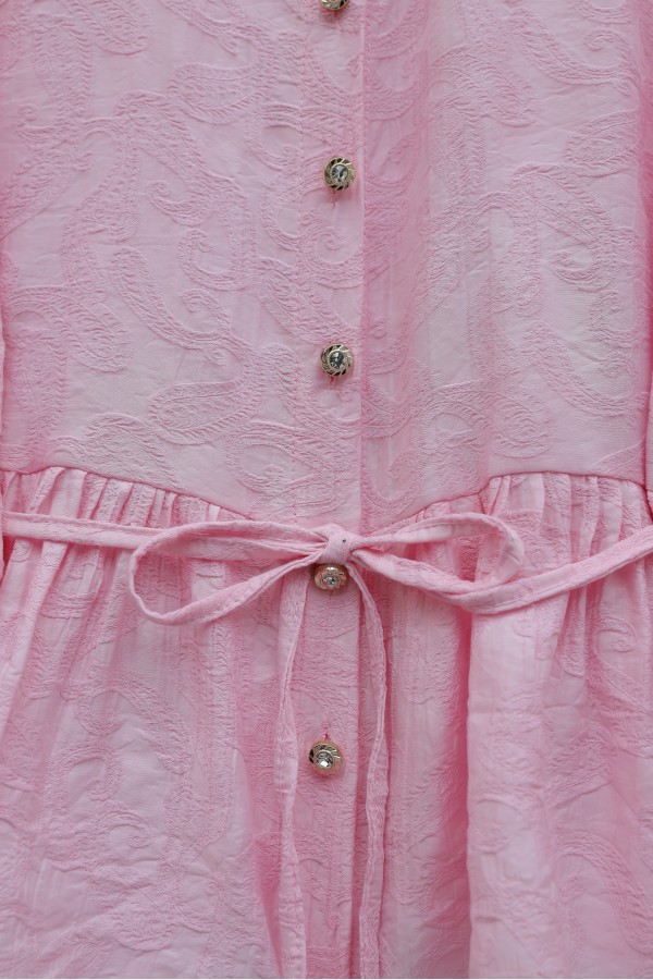 Jacquard Suit with Stone Embellished Buttoned Waist and Skirt -Pink