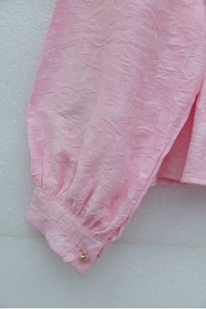 Jacquard Suit with Stone Embellished Buttoned Waist and Skirt -Pink