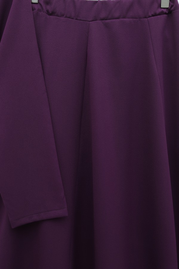Crepe Set with Pleated Front, Buttoned Waist and Tie Skirt -Damson