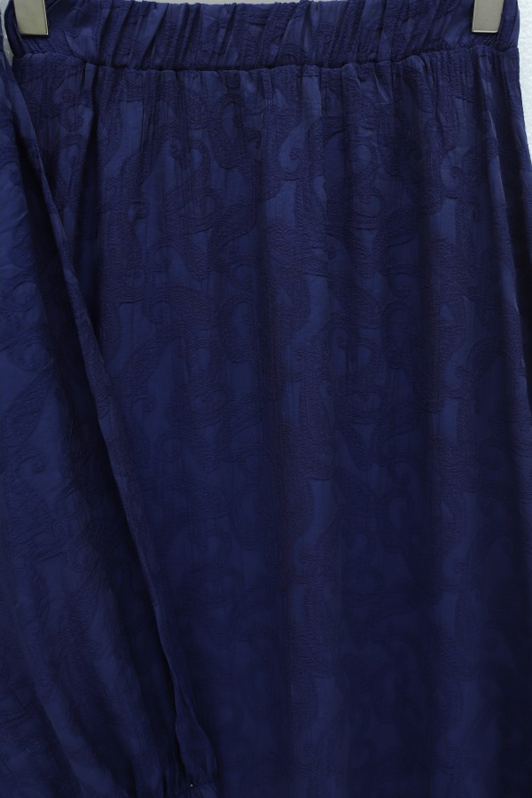 Jacquard Suit with Elasticated Sleeves, Tie-Collar and Skirt -Navy blue