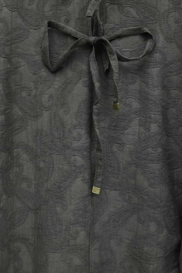 Jacquard Suit with Elasticated Sleeves, Tie-Collar and Skirt - Soil