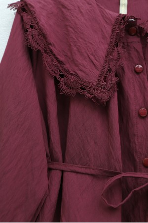 Bebe Yaka Fistolu Beli Bağcıklı Modal Tunik   -Bordo