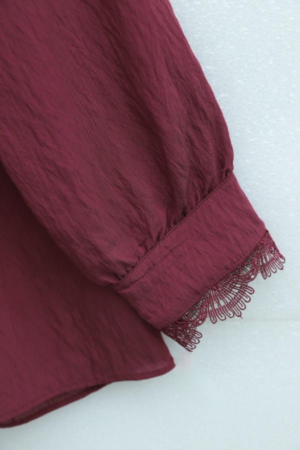 Bebe Yaka Fistolu Beli Bağcıklı Modal Tunik   -Bordo