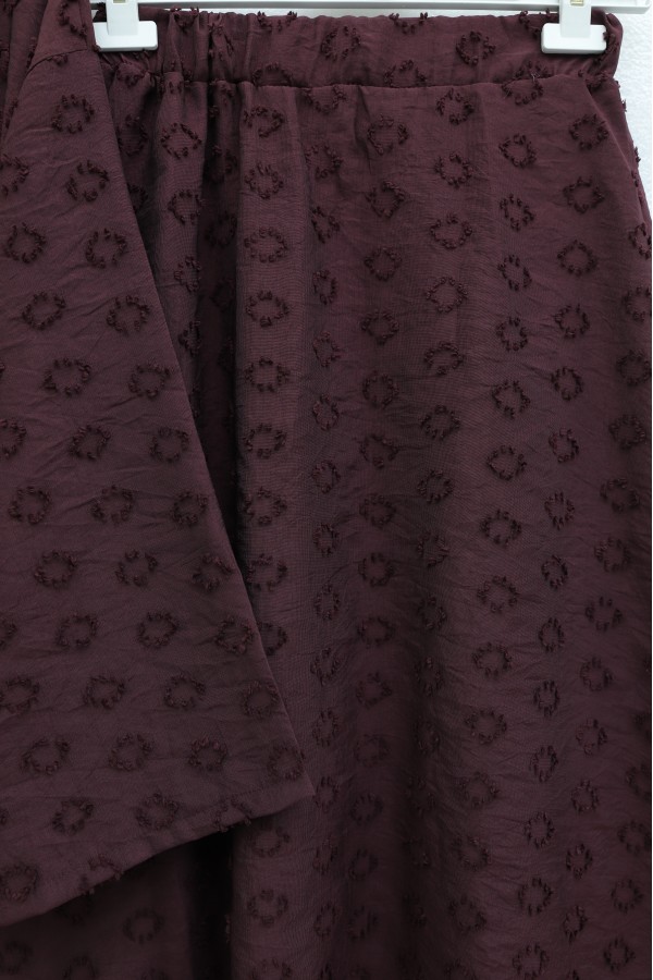 Single Button Embossed Embroidered Tie-Up Voile Crepe Set -Damson