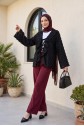 كيمونو جاكار برباط أمامي مكشكش ومزين بشرابات -أسود