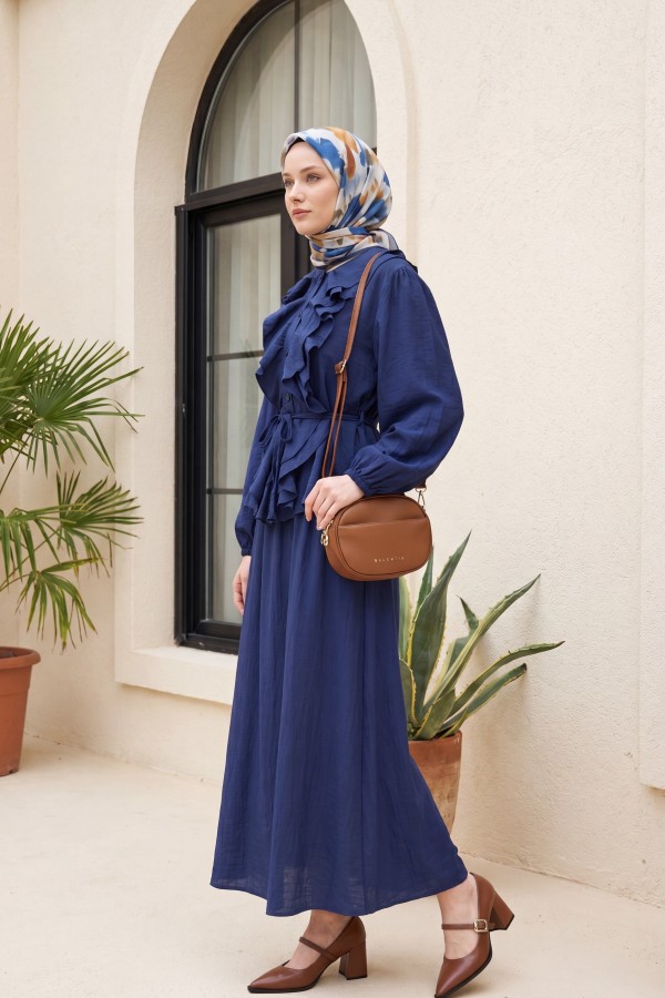 Strawberry Style Skirt Set with Ruffled Front, Elasticated Sleeves, and Belted Waist -dark lacquer