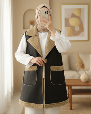Lamb Plush Double Pocket Vest  -Mink color