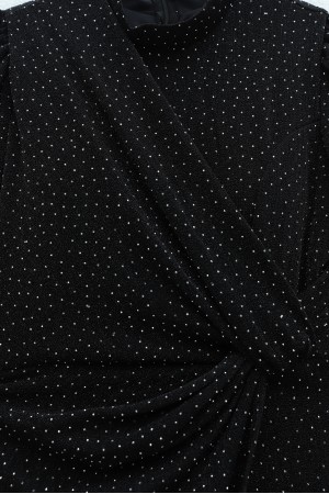 Beli Drapeli Önü Çift Kat Serpme Taş Detaylı Abiye -Siyah