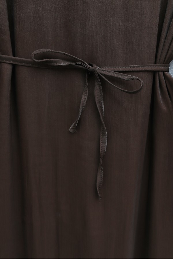 Belted, Elasticated Sleeve, Lined, Shimmering Evening Dress -Brown