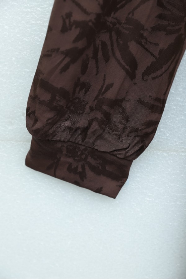 Long Evening Dress with Side Tie and Buckle Closure and Patterned Design -Brown
