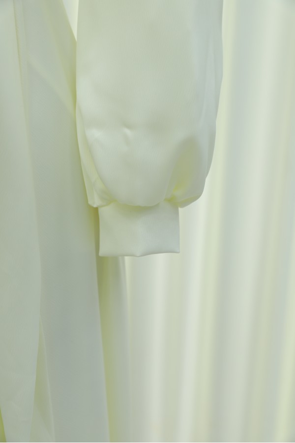 Satin Evening Dress with Side Tie and Buckle Waist  -Ecru