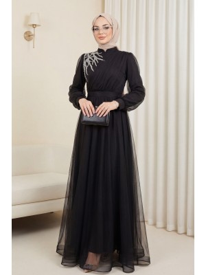Double Abaya Set with Stone Embroidered Cuffs and Belt