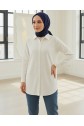 Düğmeli Oversize Düz Gömlek -Beyaz