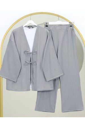 Crinkle Suit with Double Laced Front Trousers  -Grey