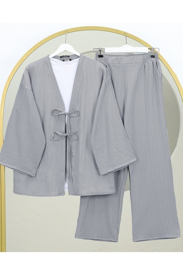 Crinkle Suit with Double Laced Front Trousers  -Grey