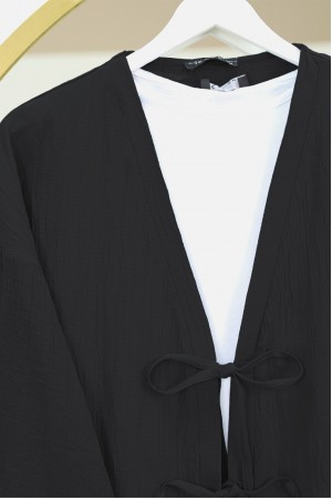 Crinkle Suit with Double Laced Front Trousers  -Black