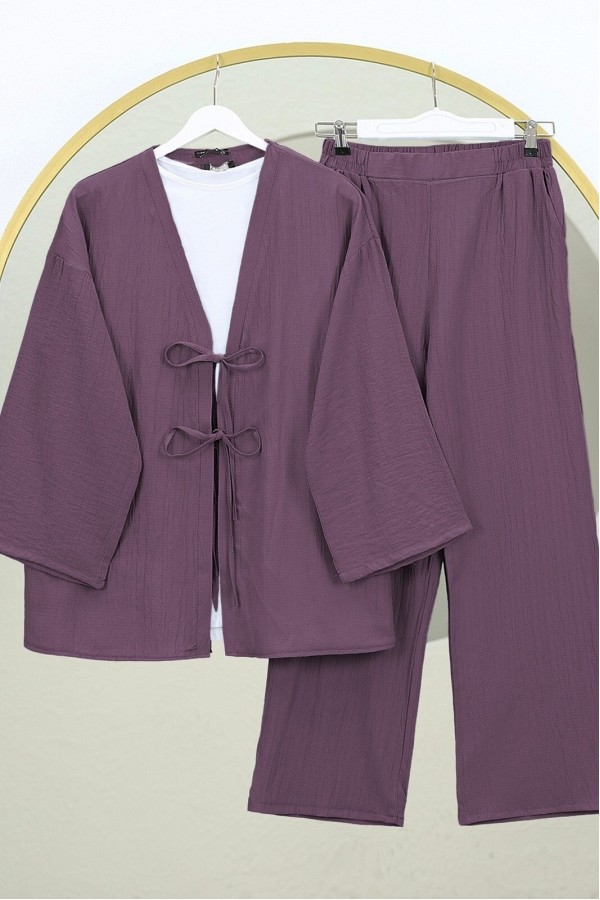 Crinkle Suit with Double Laced Front Trousers  -Cherry Color