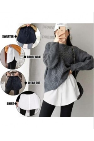 قميص منقذ بأزرار مرنة تحت التنورة -أبيض