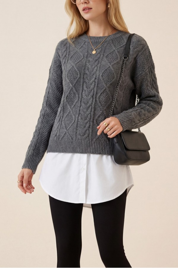Elastic Buttoned Savior Shirt Under Skirt -White