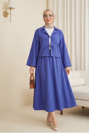 Front Tie Skirted Crinkle Suit -Lilac